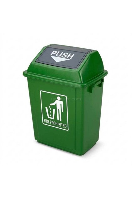 Square Plastic Waste Bin with Push Lid Dustbin for Kitchen 60L 45 x 31 x 76 cm Green