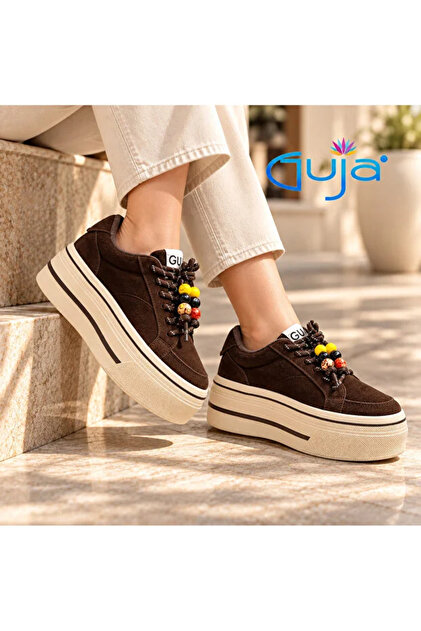 26K366 Hakiki Deri Süet kalın taban Bağcıklı Sneaker