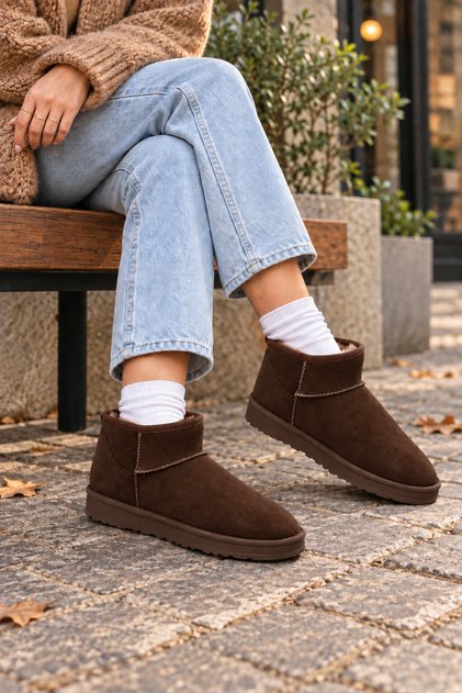 Short Boots with Fur Inside, Brown