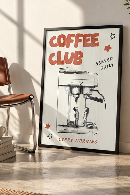 Ahşap Çerçeveli Duvar Posteri Tablo COFFEE CLUB
