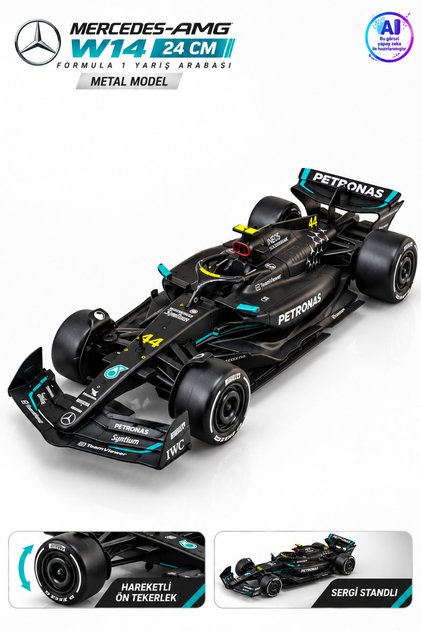 Die Cast Ferrari SF-23 Formula 1 Metal Model Araba 24 cm – Hareketli Ön Tekerlekli, Sergi Standlı Yarış Arabası