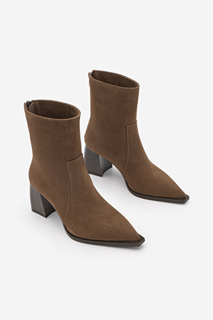 Women's Pointed Toe Cowboy Back Zipper Heeled Boots Erves Light Brown Suede