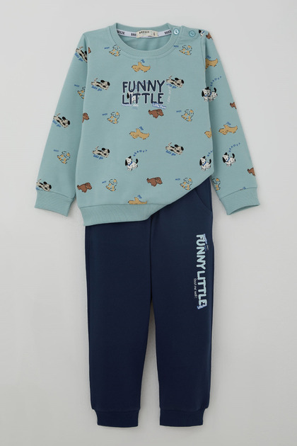 Baby Boy Tracksuit Set with Fun Puppies Pattern, 9 Months - 3 Years, Water Green