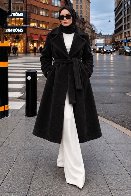 Double-Breasted Collar Lined Araboy Coat Tsd260297 Black