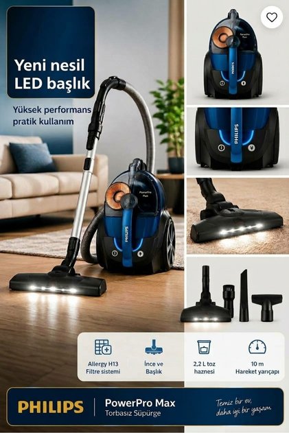 Yeni Seri Led Işıklı Başlık Power Pro Max Yeni Nesil 900W süpürge