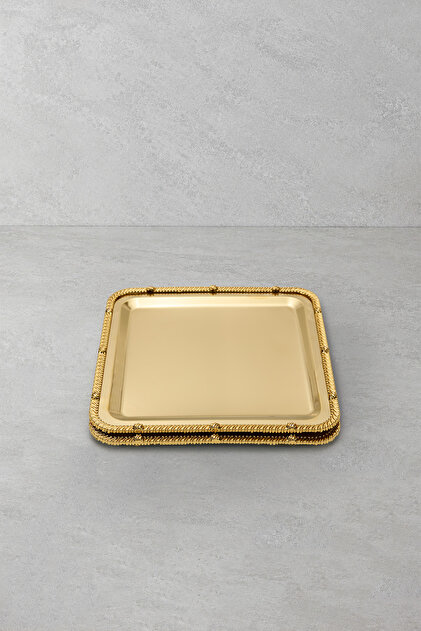 Royal Corda 2 Pieces Cast Iron Edged Stainless Steel Square Coffee Presentation Serving Tray 22X22 cm