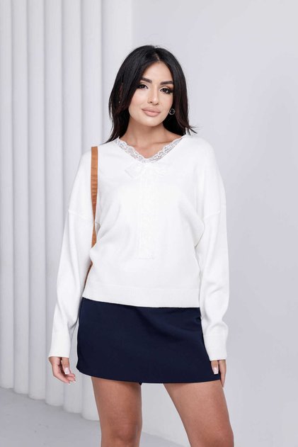 Lace V-Neck Bow Tie Sweater