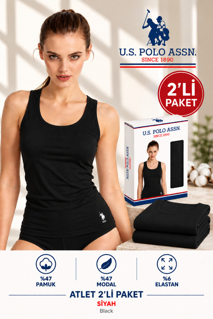 Women'S, Licensed, Uspa, 47% Modal, 47% Cotton, 6% Elastane, Wide Strap Tank Top, Comfort, Plain, Set of 2