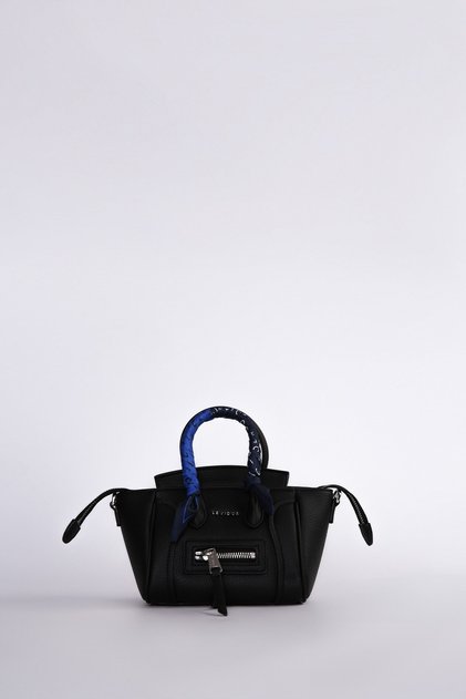 Textured Leather Scarf Tie Shoulder Bag Black