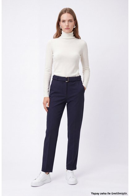 Lacivert Kemer Detaylı Örme Casual Pantolon