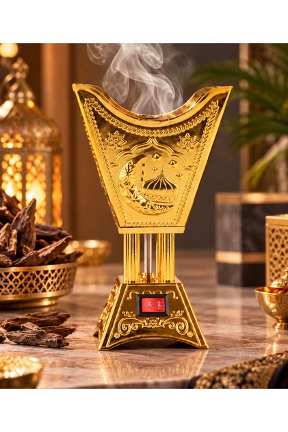 مبخرة كهربائية فاخرة بتصميم شرقي ملكي - آمنة وسريعة وبدون فحم؛ مثالية لتعطير المنازل والمكاتب.