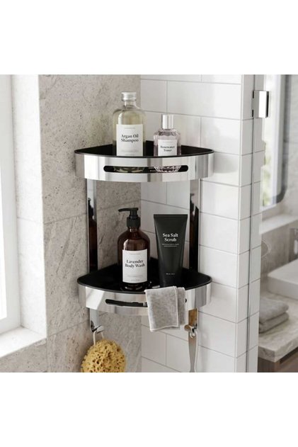 Akın Lüx 2 Katlı Paslanmaz Banyo Rafı - Krom - 40 cm