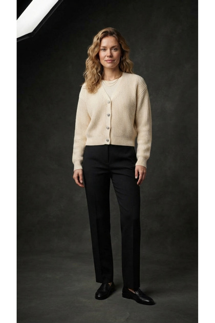 V-Neck Thessaloniki Knit Cardigan with Crystal Stone Buttons