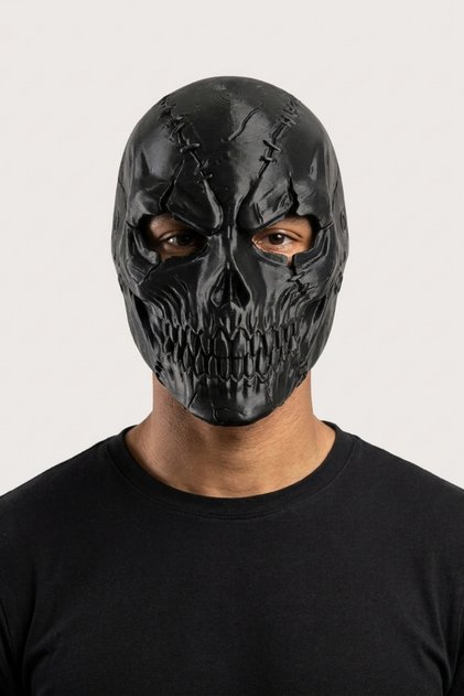 Siyah Kuru Kafa Cadılar Bayramı (Halloween) Maskesi - Gerçekçi Dikiş Detaylı Korkunç İskelet Yüz Maskesi
