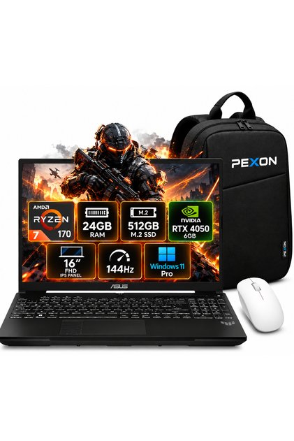 TUF A16 FA607NUQ| AMD RYZEN 7 170 | 24GB RAM | 512GB M.2 NVMe SSD | RTX 4050 6GB | 16" FHD IPS 144Hz | W11 PRO & PEXONÇANTA+MOUSE