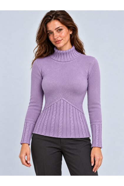 High Collar Hair Knit Detailed Long Sleeve Women's Knitwear Sweater