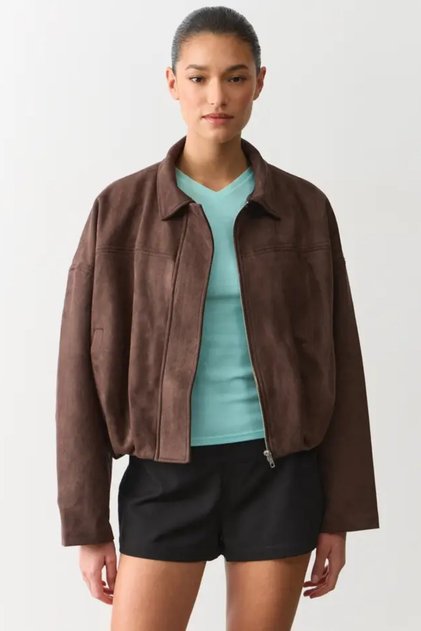 Brown Suede Bomber Women's Jacket Mg2903