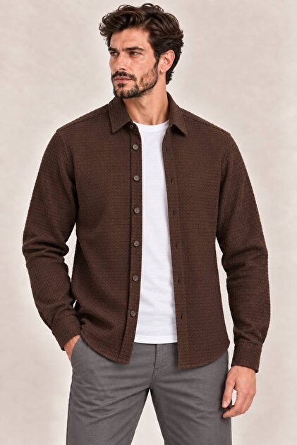 Men's Regular Fit Textured Winter Shirt