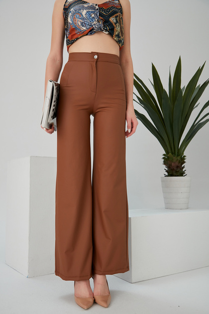 Women's Matte Leather High Waist Wide Leg Palazzo Trousers