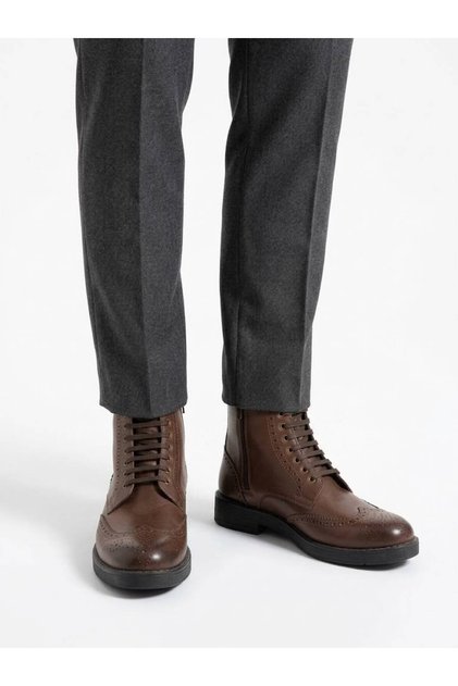 Men's Brown Genuine Leather Zippered Classic Boots