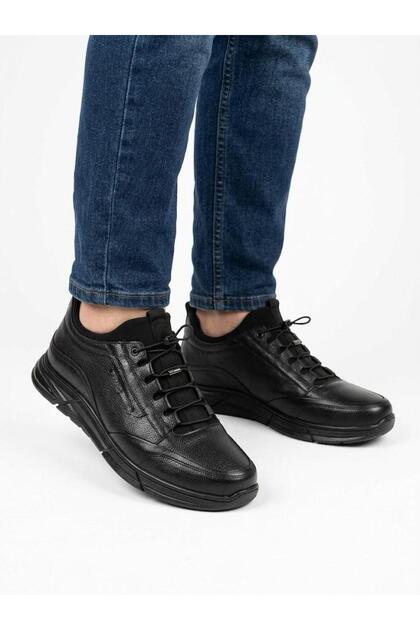 Men's black genuine leather elastic orthopedic sole casual shoes