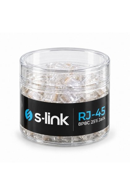 موصل SLX-990 CAT5 RJ45، عبوة من 25 قطعة، نهاية كابل شبكة إيثرنت 8P8C، مقبس معياري شفاف، قابس شبكة قابل للتركيب باستخدام كماشة الكبس