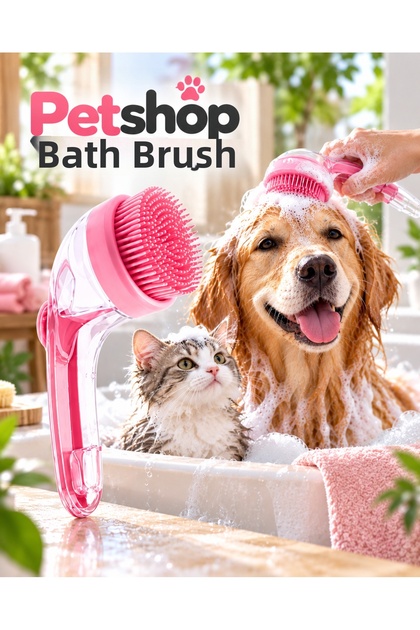 Silicone Pet Washing Brush with Shampoo Reservoir Practical Bath Comb for Cats and Dogs