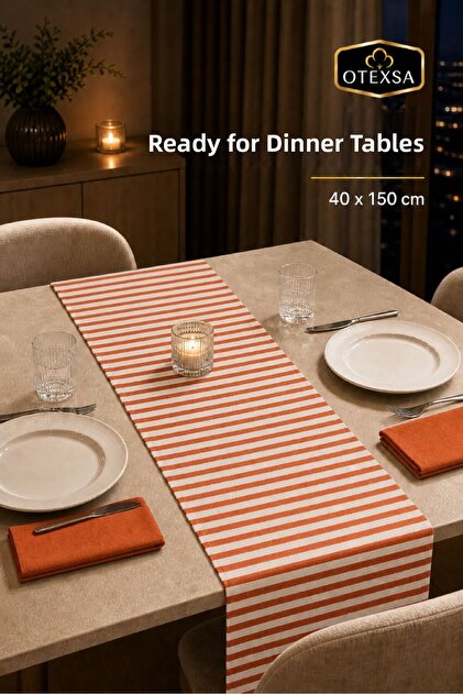 Orange Striped Runner American Service Tablecloth 40 X 150 cm