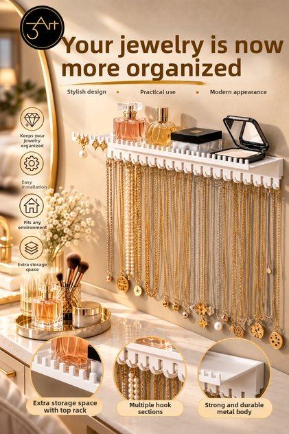 Metal Jewelry Hanger and Organizer Rack - Necklace Earring Bracelet Organizer - Wall Mounted Jewelry Stand