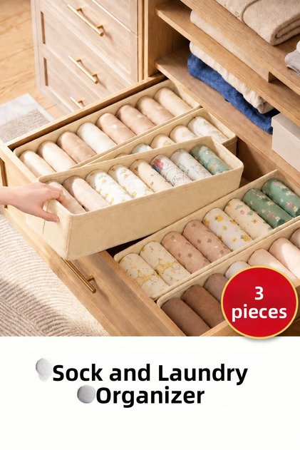 3 Pcs Sock and Laundry Organizer Drawer and Closet Organizer, Shelf Organizer, Foldable