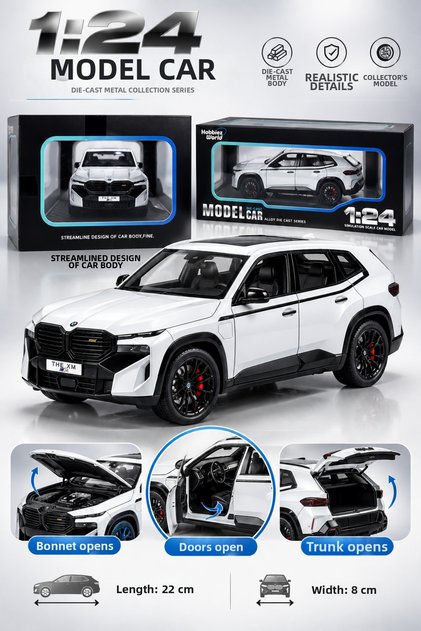 Bmw Xm 1:24 Scale Metal Model Car 22 cm – Opening Doors, Hood and Trunk – White