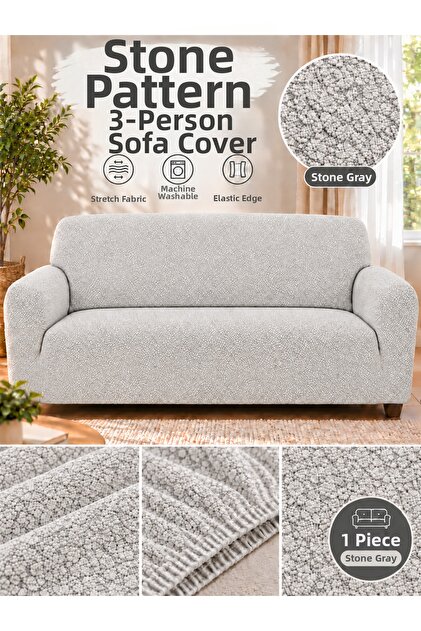 Stone Pattern Elastic 3-Seater Sofa Cover Non-Slip Flexible and Washable Sofa Slipcover