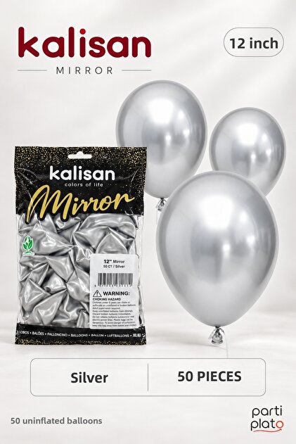 Mirror Silver 12 Inch 50-Pack Chrome Latex Balloons