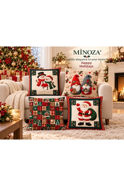 Winter Tale New Year Christmas Collection 4-Piece Throw Pillow Cover Set - Digital Printed Sofa Decor Decorative Throw Pillow Cover Set