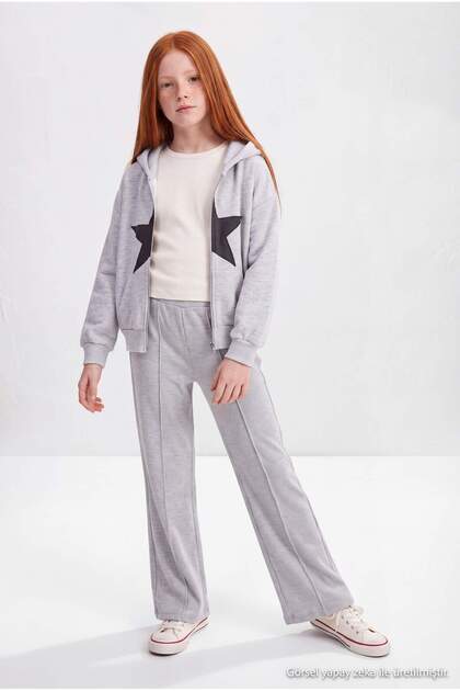 Gray Girls' Plain Knitted Trousers Tkdaw27Pl00007