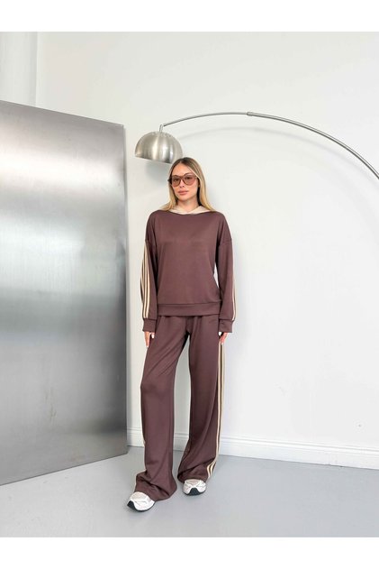 Modal Fabric Hooded Stripe Detailed Tracksuit Set