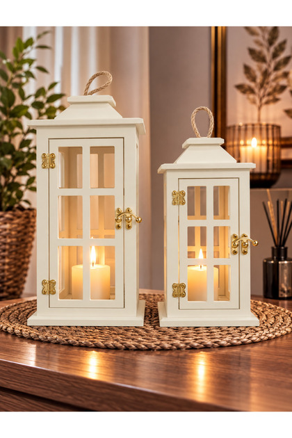 COLORİDO DEKORATİF AMAÇLI AHŞAP 2 Lİ MUMLUK 30 CM VE 25 CM