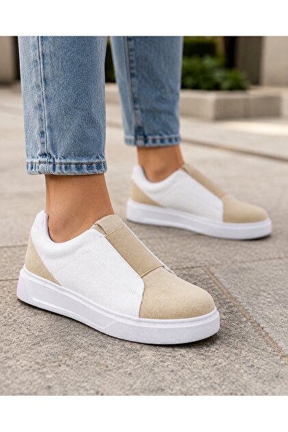 Kb-007 kuback white beige high sole single strap laceless daily men's shoe