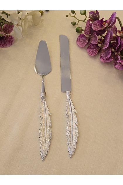 Feather Model Cake Serving Spoon Set Silver