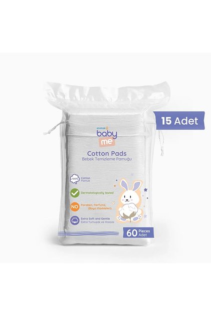 Bebek Temizleme Pamuğu %100 Saf Pamuk 60lı Poşet 15 Paket 565rtg-55