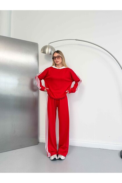 Modal Fabric Hooded Stripe Detailed Tracksuit Set