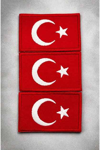 Türk Bayrağı Nakışlı Peç Arma Taktik Askeri Arma Seti 3 Adet 8x5cm