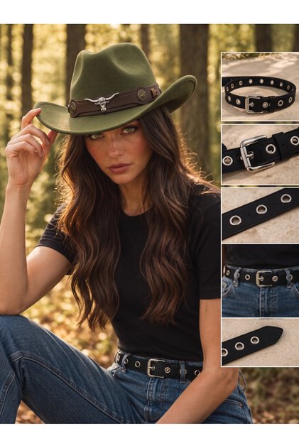 Women's Internally Adjustable Metal Buckle Patterned Cowboy Hat Fedora Hat