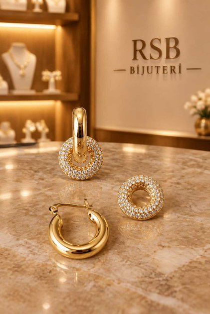 Küpe Halka LUXE Seri Transformer Altın Renk Kaplama Taşlı + Hediye Paket