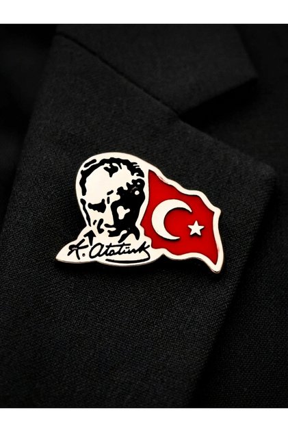 Atatürk&Bayrak Yaka Rozeti Krom Kaplama