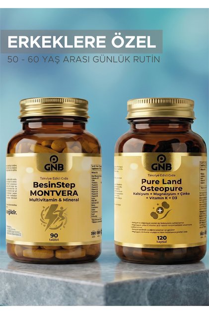 Erkeklere Özel Günlük Rutin Paketi - BesinStep Montvera Multivitamin 90 Tablet + Pure Land Osteopure 120 Kapsül