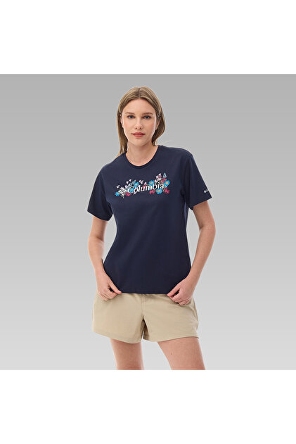 9220301466_CS0366 CSC NORTHCASCADES Koyu Lacivert O Yaka Normal Baskılı Kadın T-Shirt
