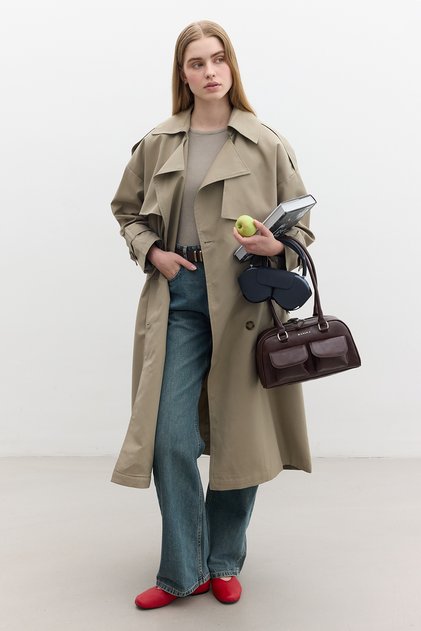 BUTTONED DOUBLE BREASTED TRENCH COAT SAND