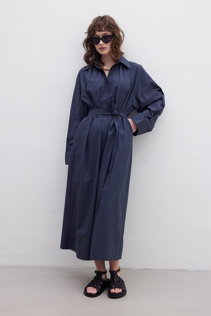 GÜRTEL PREMIUM HEMD KLEID MARINEBLAU