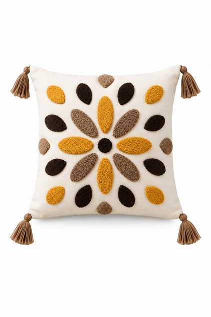 Buldan Handmade Cotton Punch Embroidered Cushion Cover - Decorative Pillowcase with Drop Pattern 42X42 cm